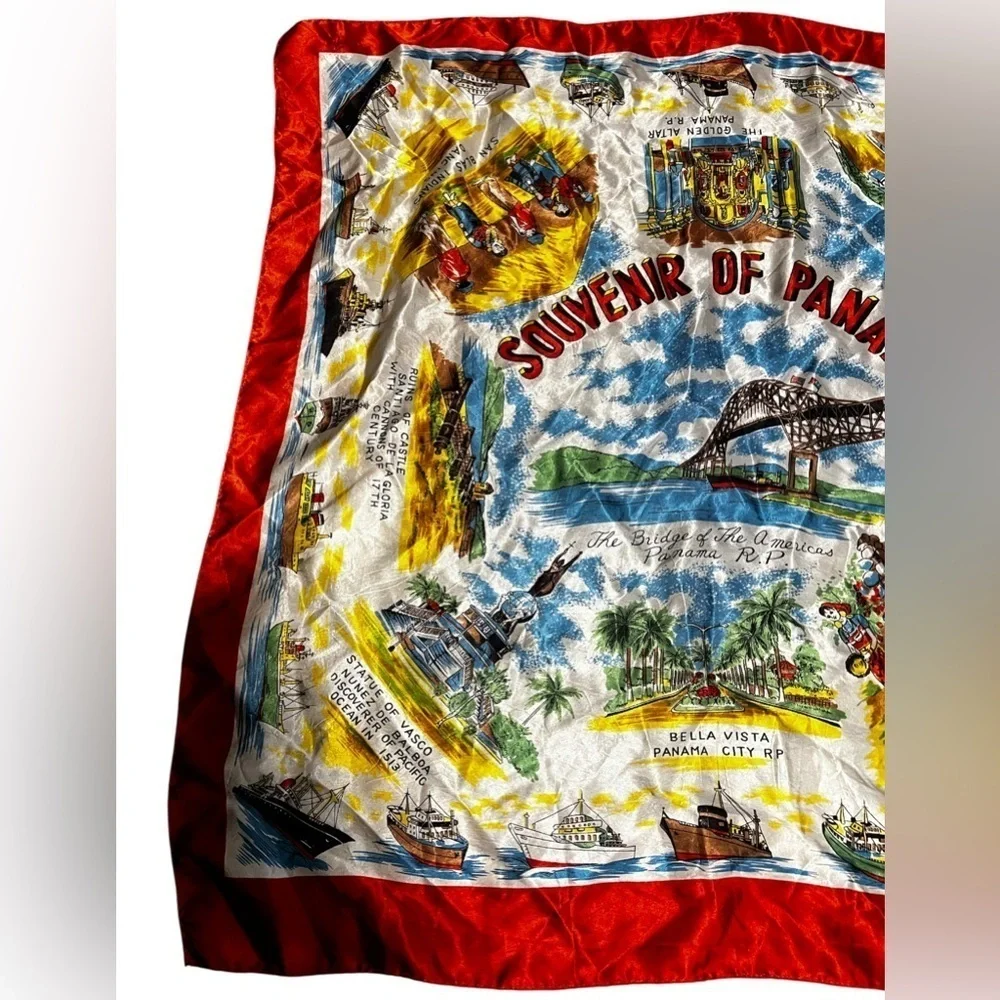 Vintage Souvenir of Panama Rayon Scarf